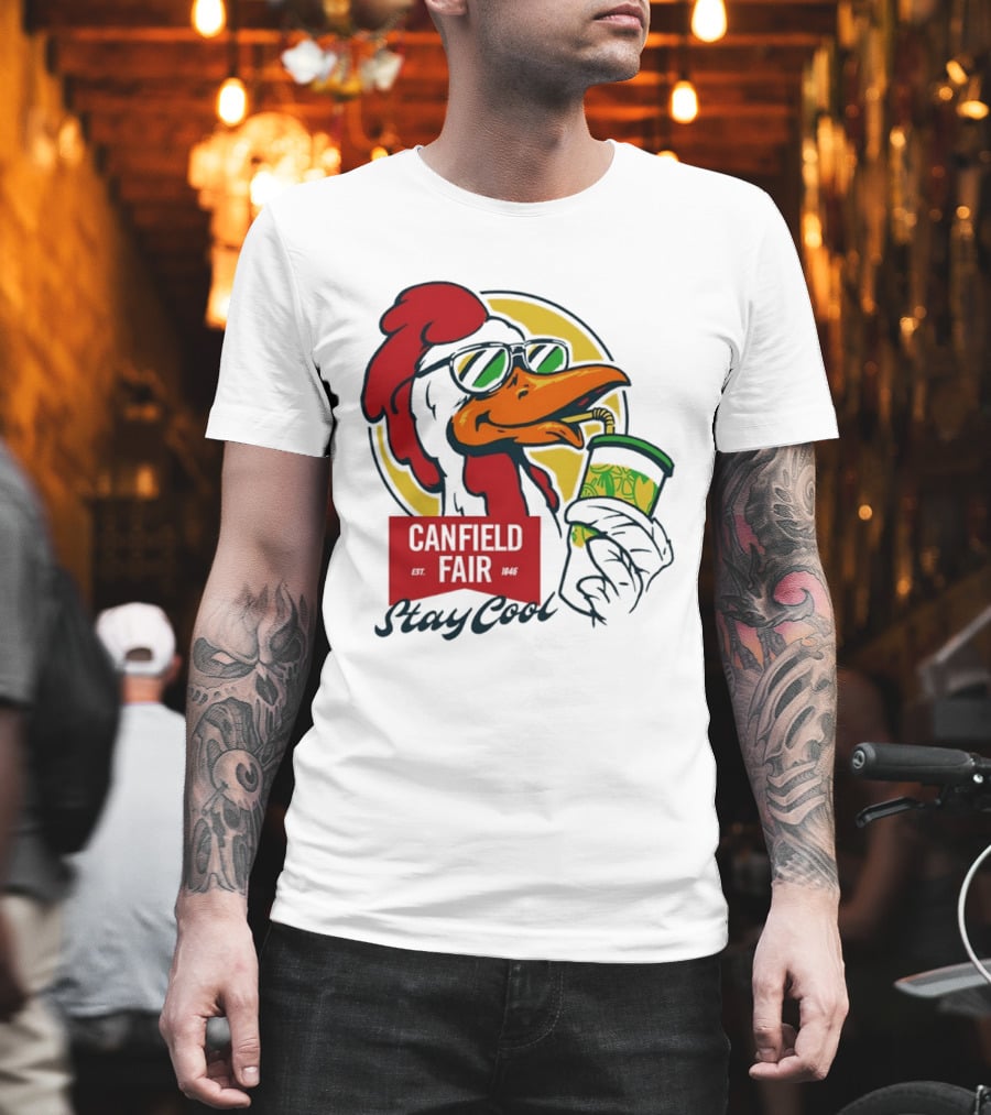 Canfield Fair Stay Cool Rooster Drinking Lemonade T-Shirt