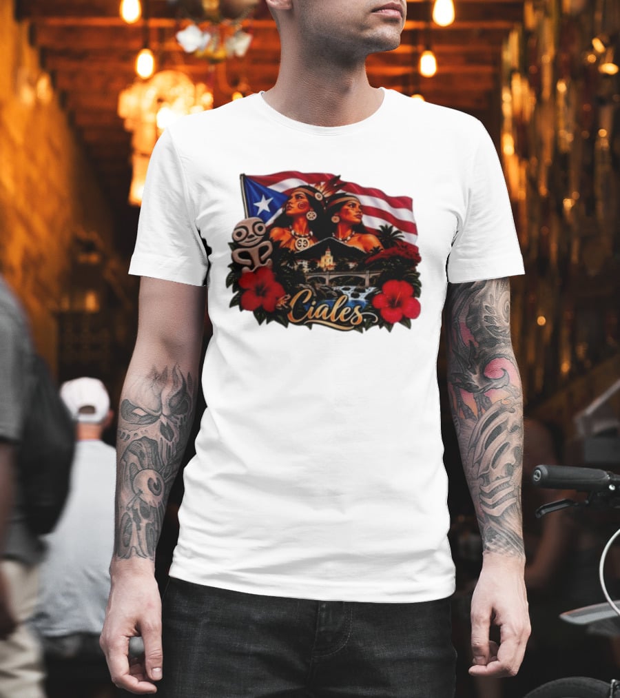 Ciales Puerto Rico Taino Women With Flag Hibiscus Flowers And Indigenous T-Shirt