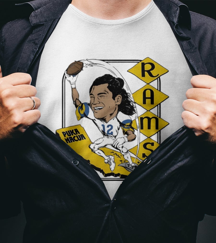 Los Angeles Rams Puka Nacua Caricature Football Player California Map T-Shirt
