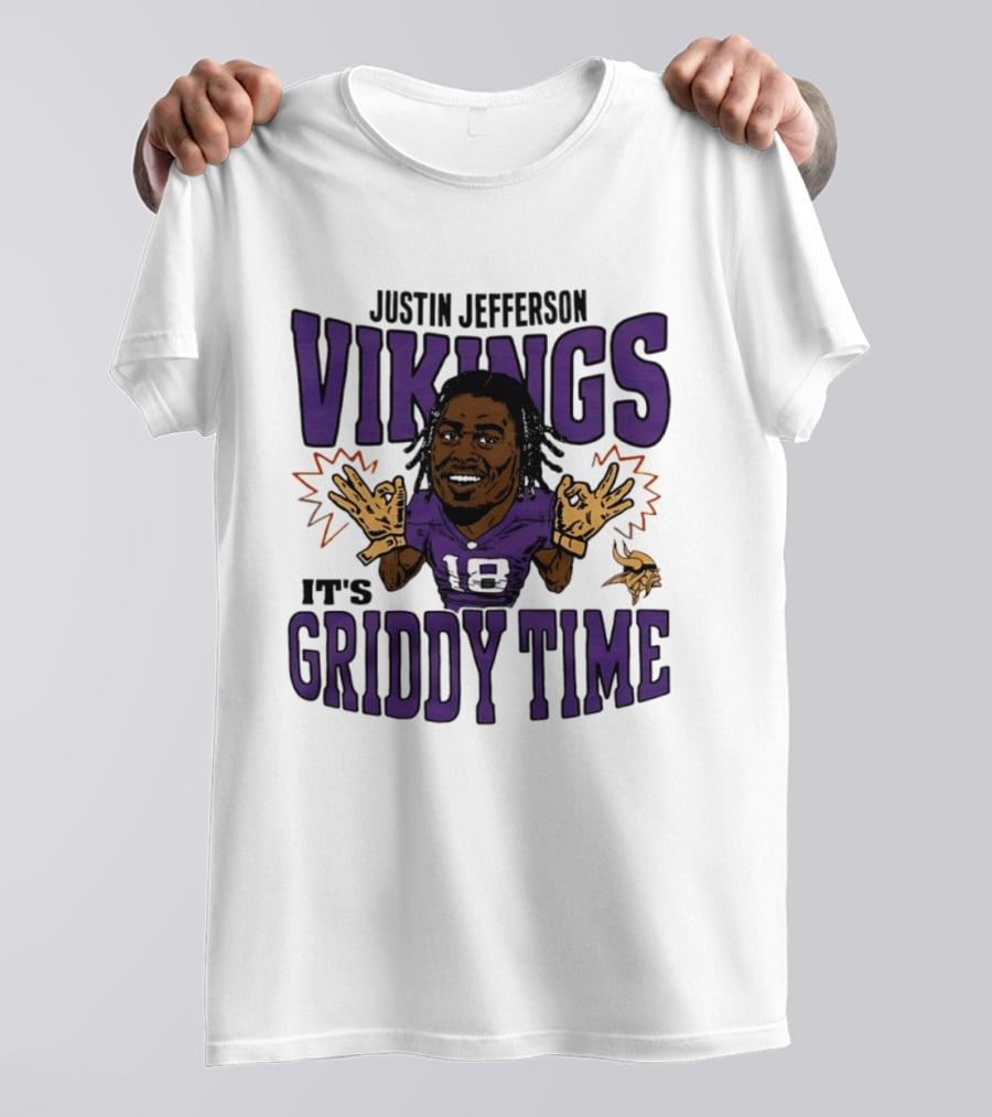 Minnesota Vikings Justin Jefferson It's Griddy Time Caricature T-Shirt