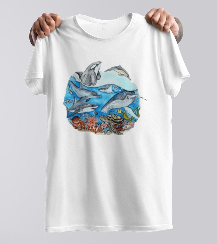 World Oceans Day Marine Life Dolphins Whales Turtles Octopus Coral Sea Animals Conservation T-Shirt