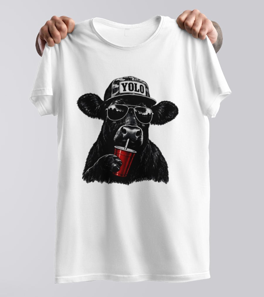 YOLO Angus Cattle With Sunglasses And Red Cup Western T-Shirt