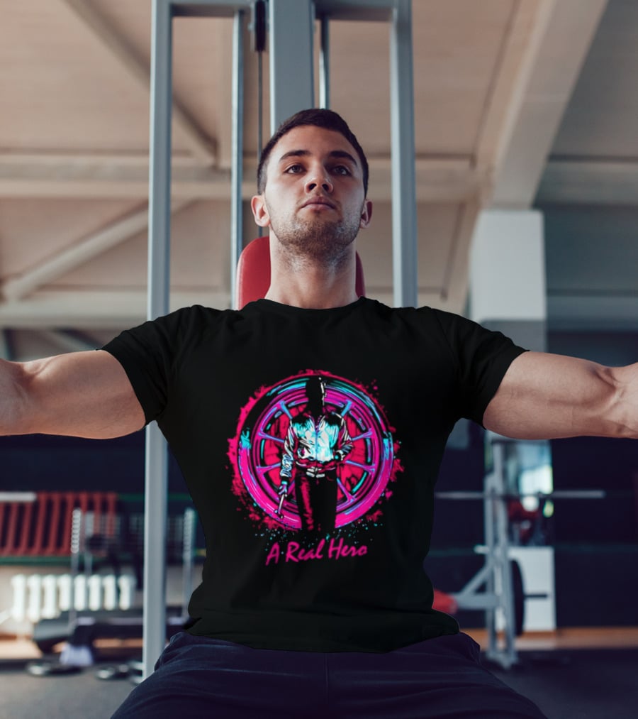 Drive Ryan Gosling Synthwave A Real Hero Wheel T-Shirt
