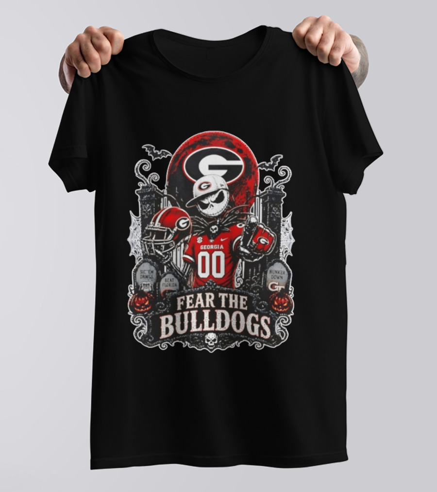 Fear The Bulldogs Georgia Jack Skellington Halloween 2026 Sic 'Em Dawgs Beat Florida Hunker Down T-Shirt