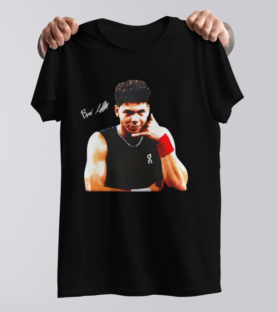 Ben Shelton Phone Gesture On Athletic Tank With Red Wristband T-Shirt