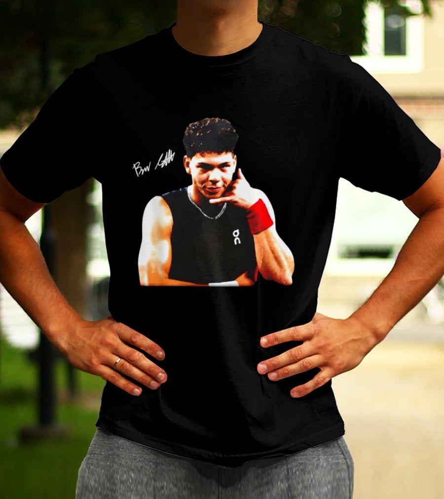 Ben Shelton Phone Gesture On Athletic Tank With Red Wristband T-Shirt