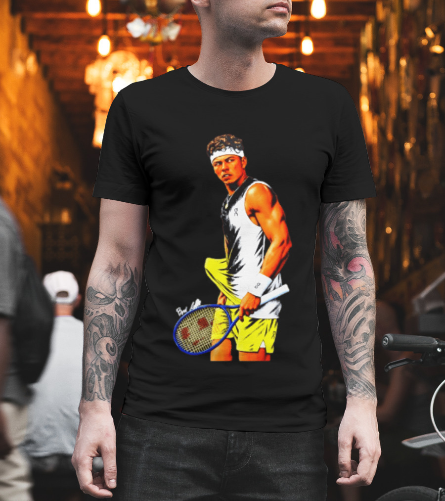 Ben Shelton Tennis Player 2026 Cartoon With Headband And Racket T-Shirt