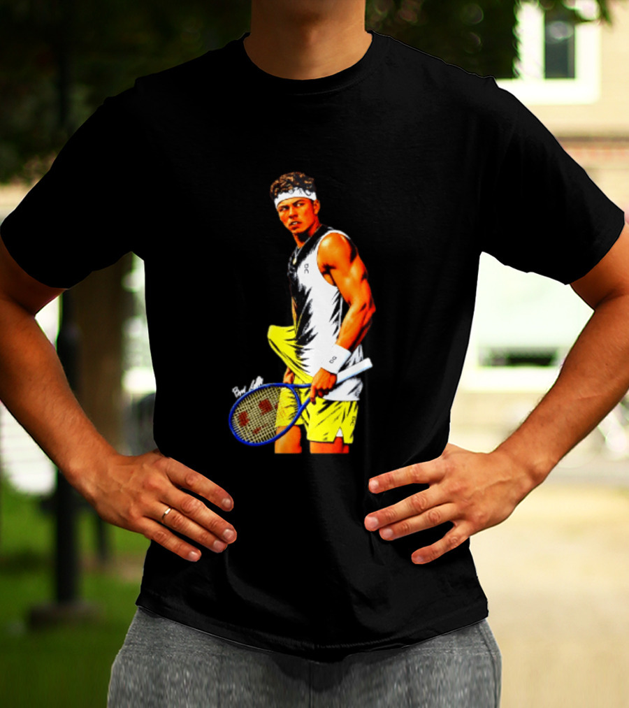 Ben Shelton Tennis Player 2026 Cartoon With Headband And Racket T-Shirt