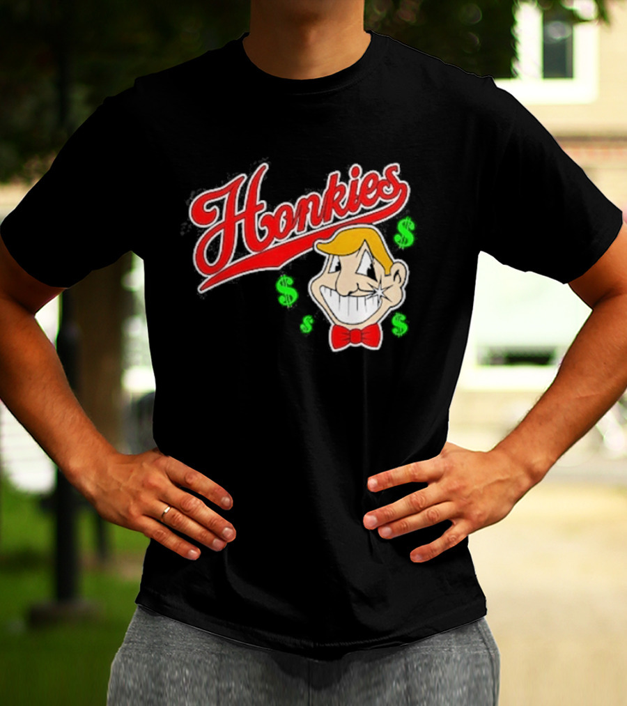 Honkies Red Script With Cartoon Face And Dollar Signs T-Shirt