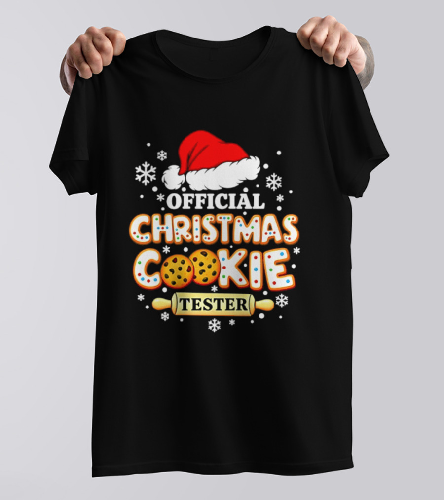 Official Christmas Cookie Tester Santa Hat Snowflakes T-Shirt
