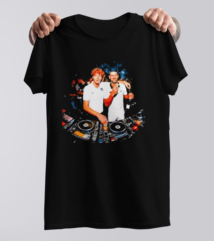 Jannik Sinner Novak Djokovic DJ Party Smoking And Beer 2026 T-Shirt