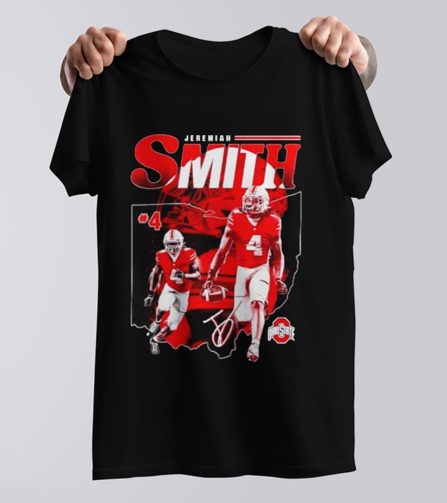 Jeremiah Smith #4 Ohio State Buckeyes Football NCAA Player Ohio Map T-Shirt