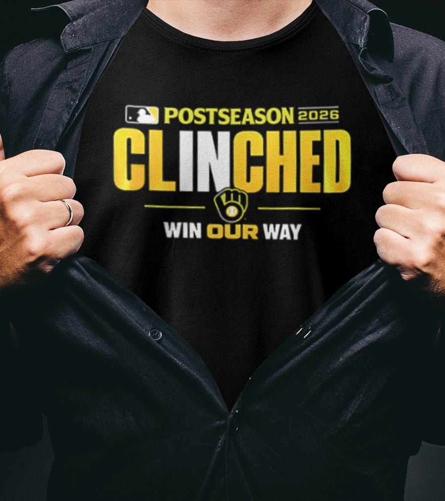 MLB Postseason 2026 Clinched Win Our Way Milwaukee Brewers Stadium Skyline T-Shirt