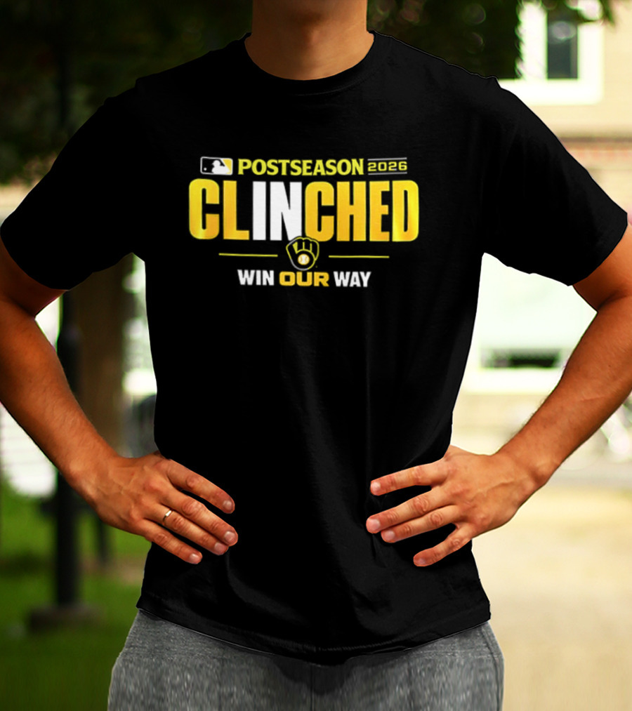 MLB Postseason 2026 Clinched Win Our Way Milwaukee Brewers Stadium Skyline T-Shirt