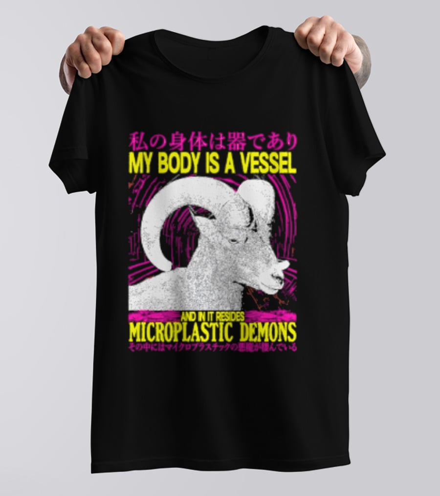 My Body Is A Vessel Microplastic Demons Ram Vintage Japanese Text Aesthetic T-Shirt