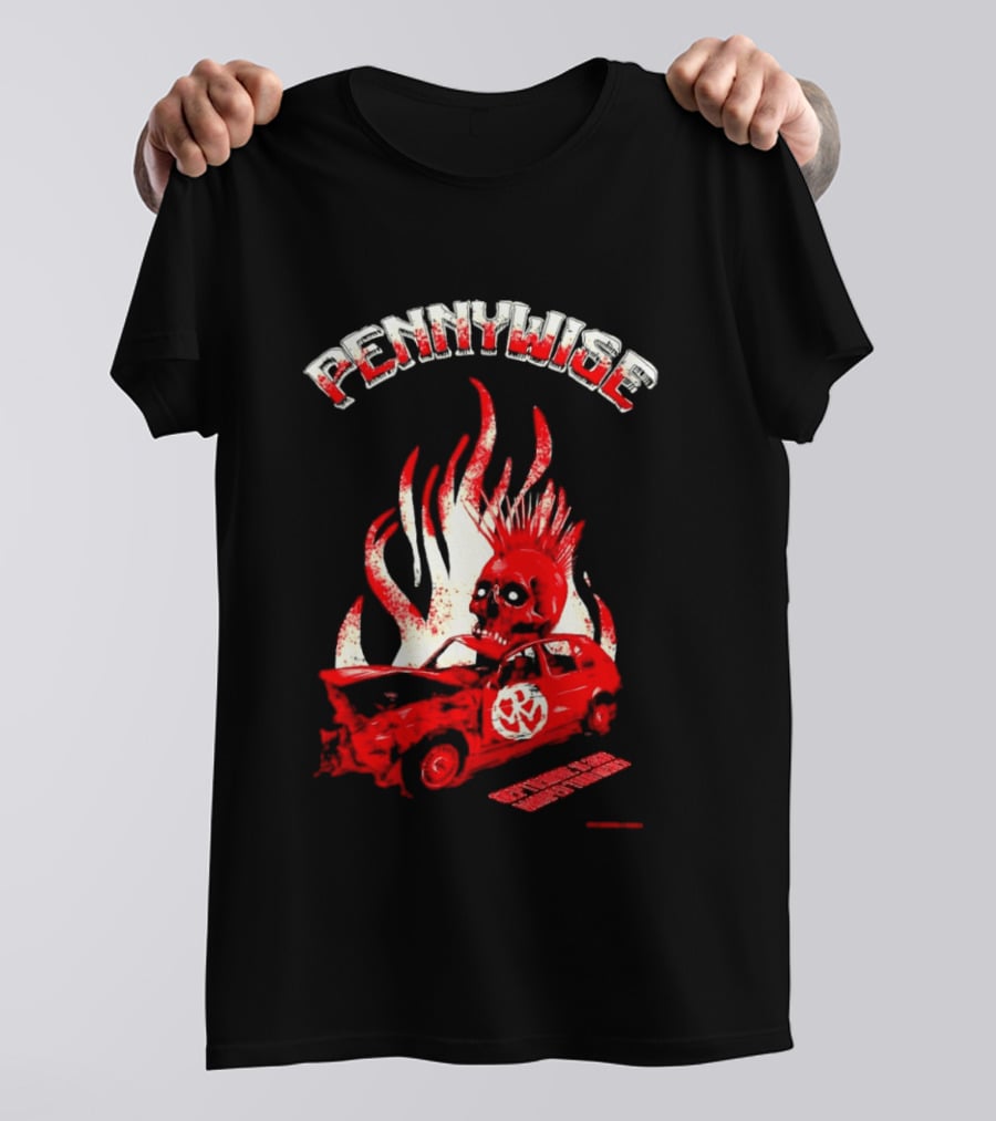 Pennywise Punk Rock Skull Flames Car Warped Tour T-Shirt