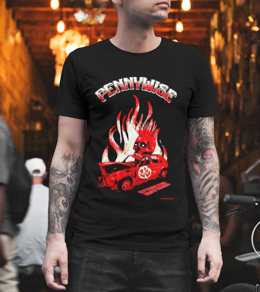 Pennywise Punk Rock Skull Flames Car Warped Tour T-Shirt