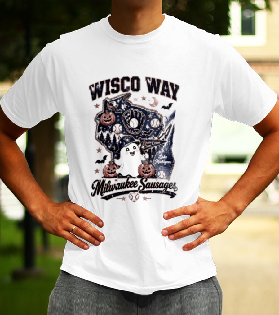 Wisco Way Milwaukee Sausages Halloween Ghosts 2026 T-Shirt