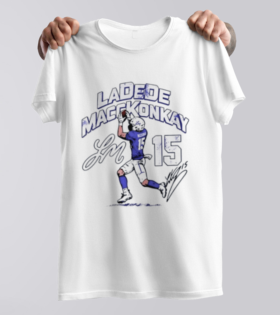 Ladd McConkey 15 Los Angeles Chargers Player Signature And Action Pose T-Shirt