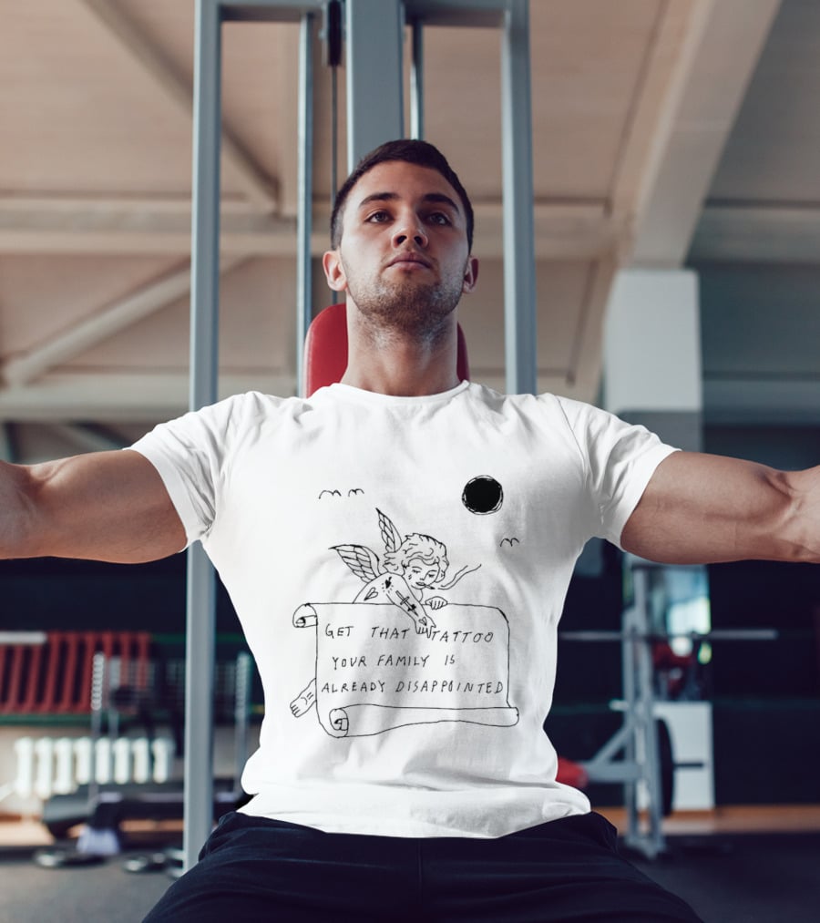 Get That Tattoo Your Family Is Already Disappointed Angel Cherub Scroll Sun T-Shirt