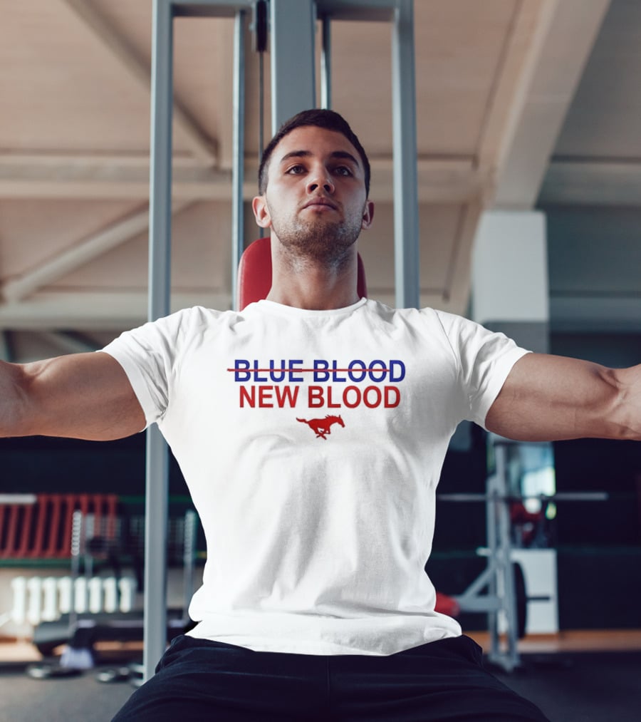 Ricky Shanklin Wearing SMU Mustangs Dallas 1911 No Blue Blood New Blood Two Sided T-Shirt