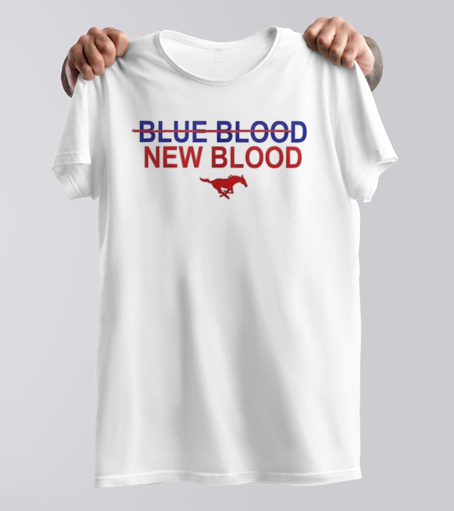 Ricky Shanklin Wearing SMU Mustangs Dallas 1911 No Blue Blood New Blood Two Sided T-Shirt