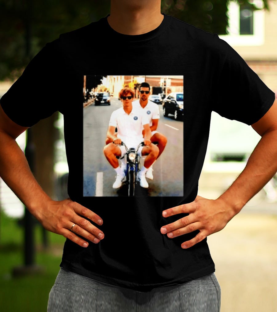 Jannik Sinner Novak Djokovic 2026 Motorcycle Ride Tennis Stars T-Shirt