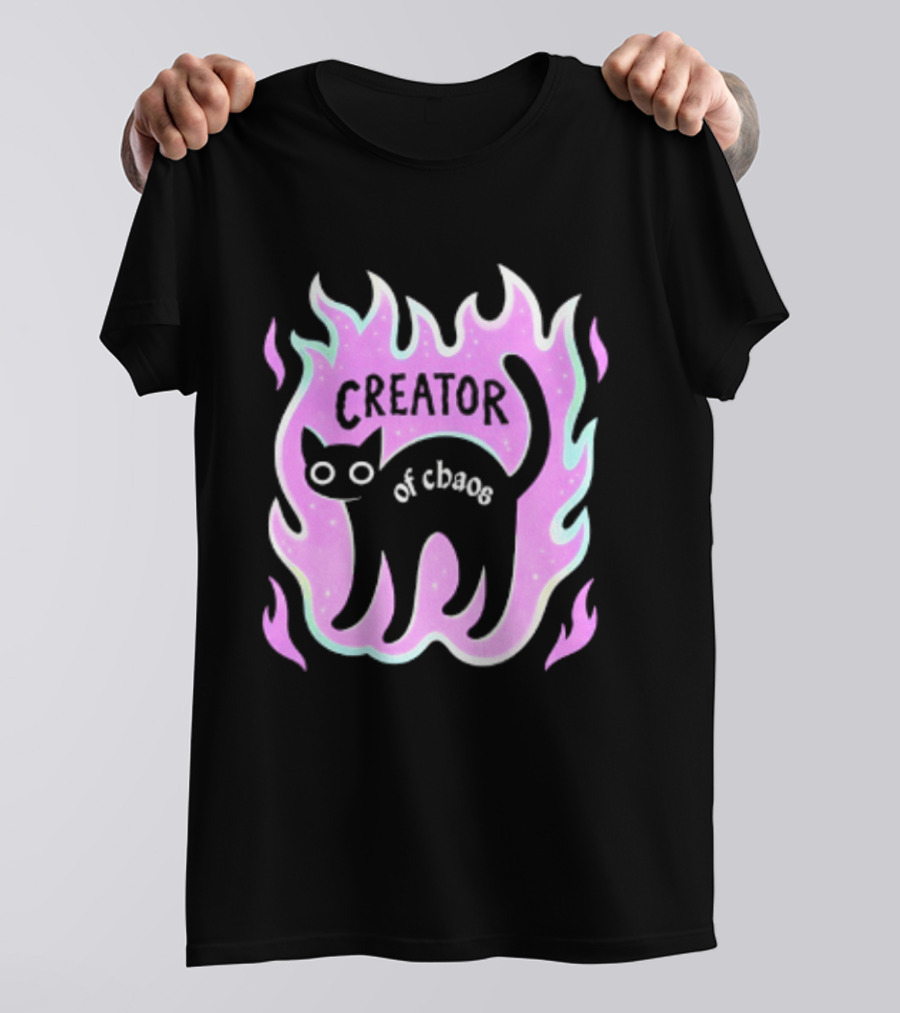 Creator Of Chaos Black Cat Witchy Purple Flame T-Shirt