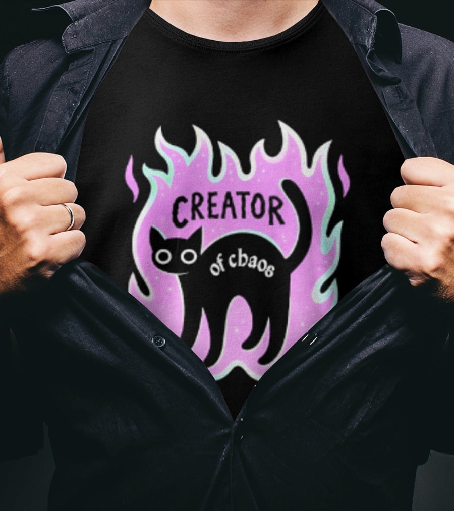 Creator Of Chaos Black Cat Witchy Purple Flame T-Shirt