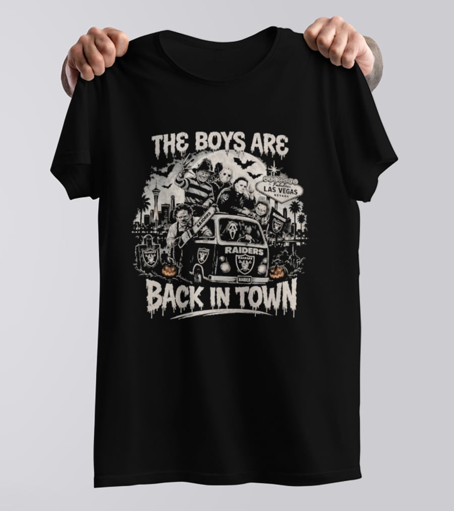 The Boys Are Back In Town Las Vegas Raiders Horror Characters Halloween Van T-Shirt