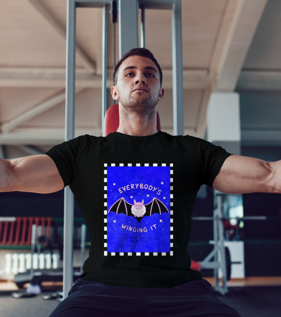 It's Okay Everybody's Winging It No One Knows What They're Doing Pink Bat With Stars T-Shirt