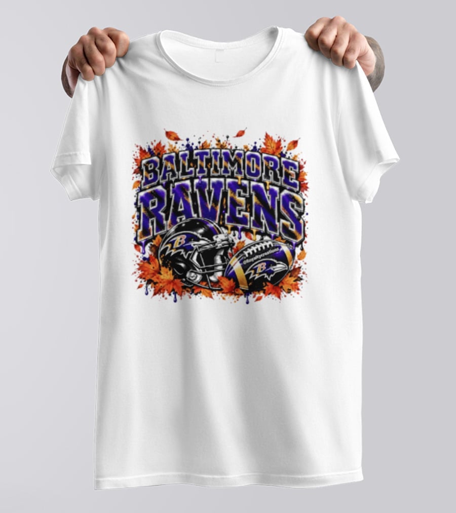 Baltimore Ravens Football Helmet Leaves Halloween 2026 T-Shirt