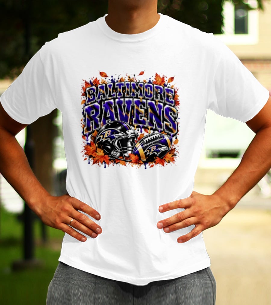 Baltimore Ravens Football Helmet Leaves Halloween 2026 T-Shirt