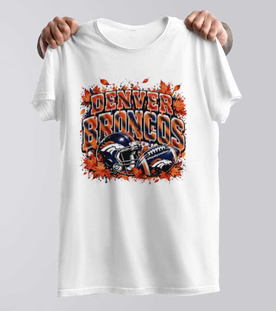Denver Broncos Football Helmet Autumn Leaves Halloween 2026 T-Shirt