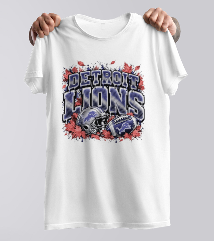 Detroit Lions Football Helmet Autumn Leaves Halloween 2026 T-Shirt
