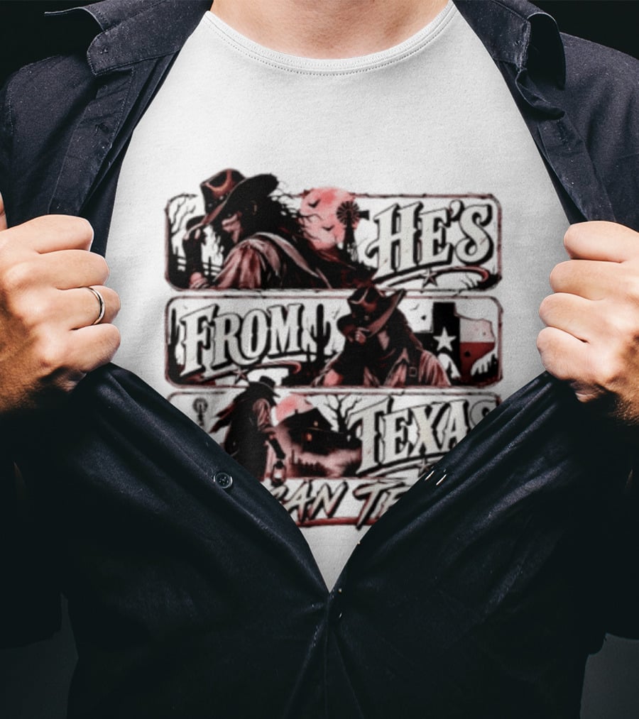 He's From Texas I Can Tell Cowboy Western With Cactus And Lone Star T-Shirt