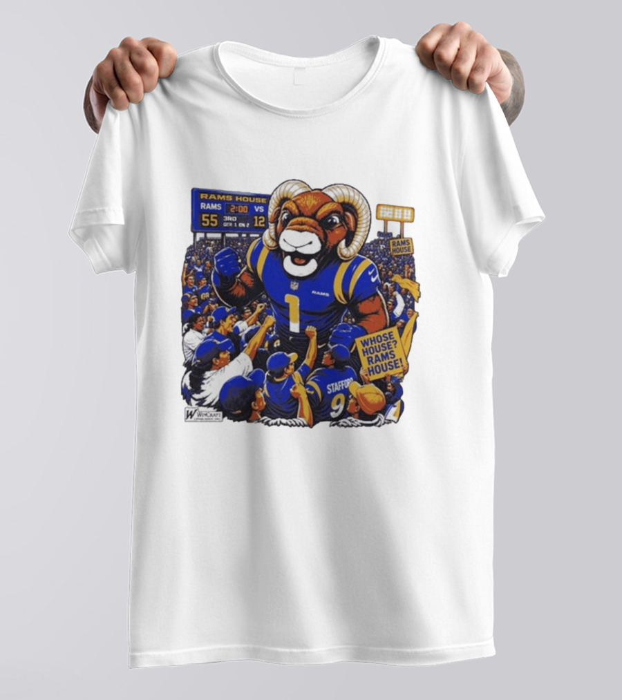 Rams House Rampage Cartoon Scoreboard Los Angeles Whose House T-Shirt