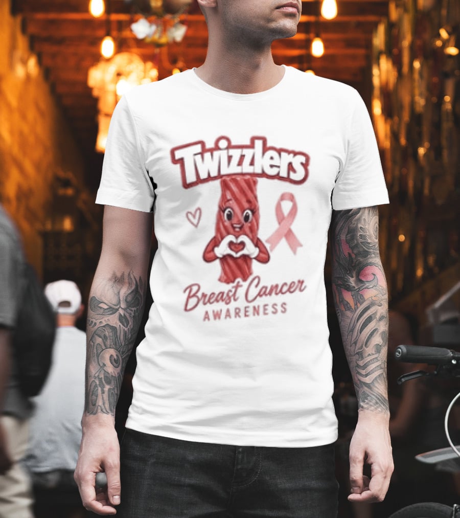 Twizzlers Red Candy Heart Pink Ribbon Breast Cancer Awareness T-Shirt