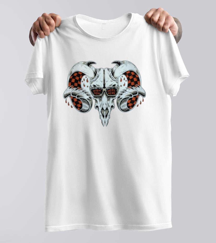 Wish You Were Here Ram Skull Pink Floyd Sunglasses Checkerboard T-Shirt