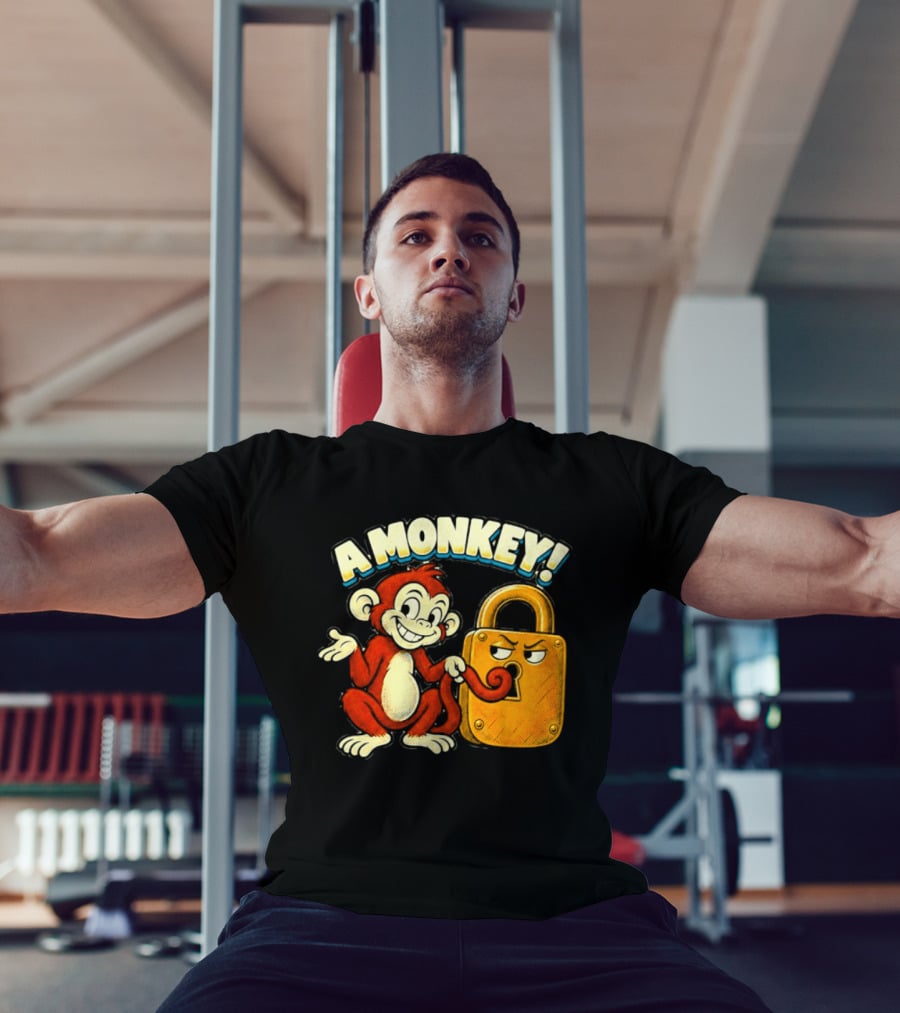 A Monkey And Padlock Playful Cartoon T-Shirt