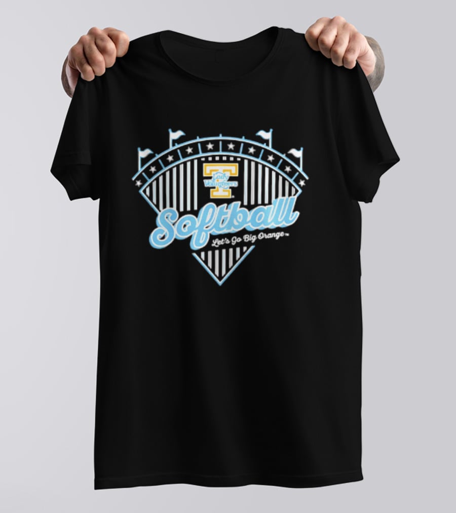 Tennessee Lady Volunteers Softball Let's Go Big Orange Stadium Flags And Stars T-Shirt
