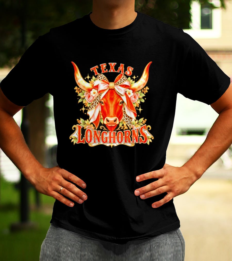 Texas Longhorns Floral Leopard Bow Cow T-Shirt