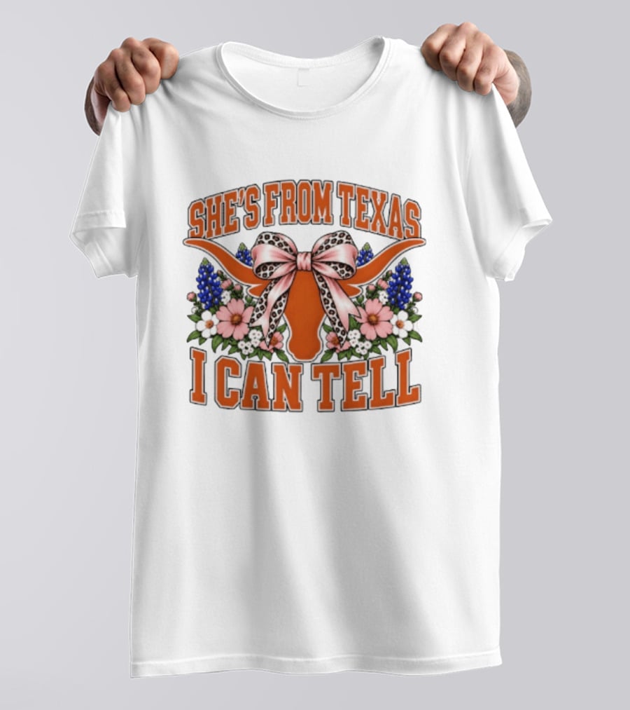 She's From Texas I Can Tell Longhorn Floral Bow T-Shirt