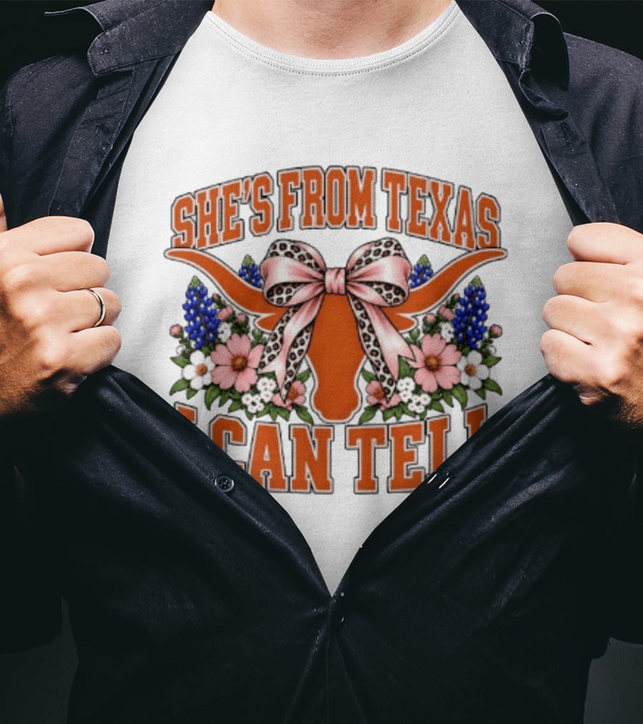 She's From Texas I Can Tell Longhorn Floral Bow T-Shirt