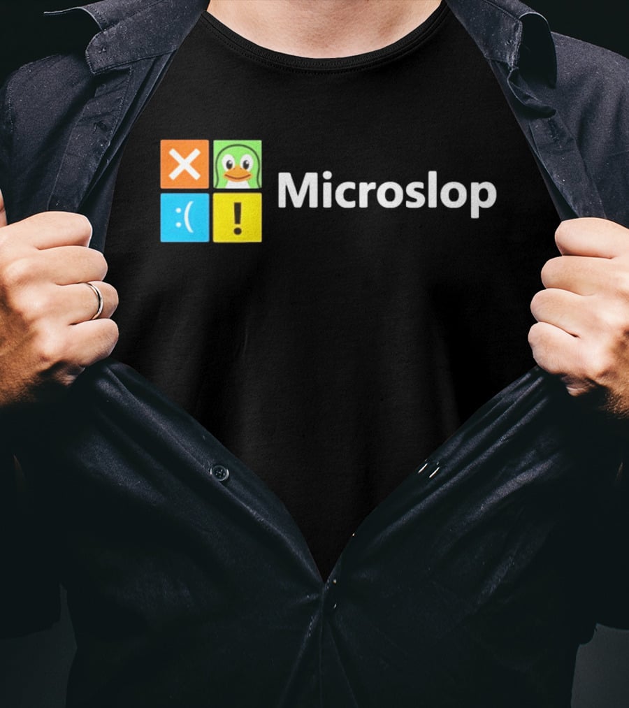 Microslop Parody Tech Developer Icons Linux Microsoft Windows T-Shirt
