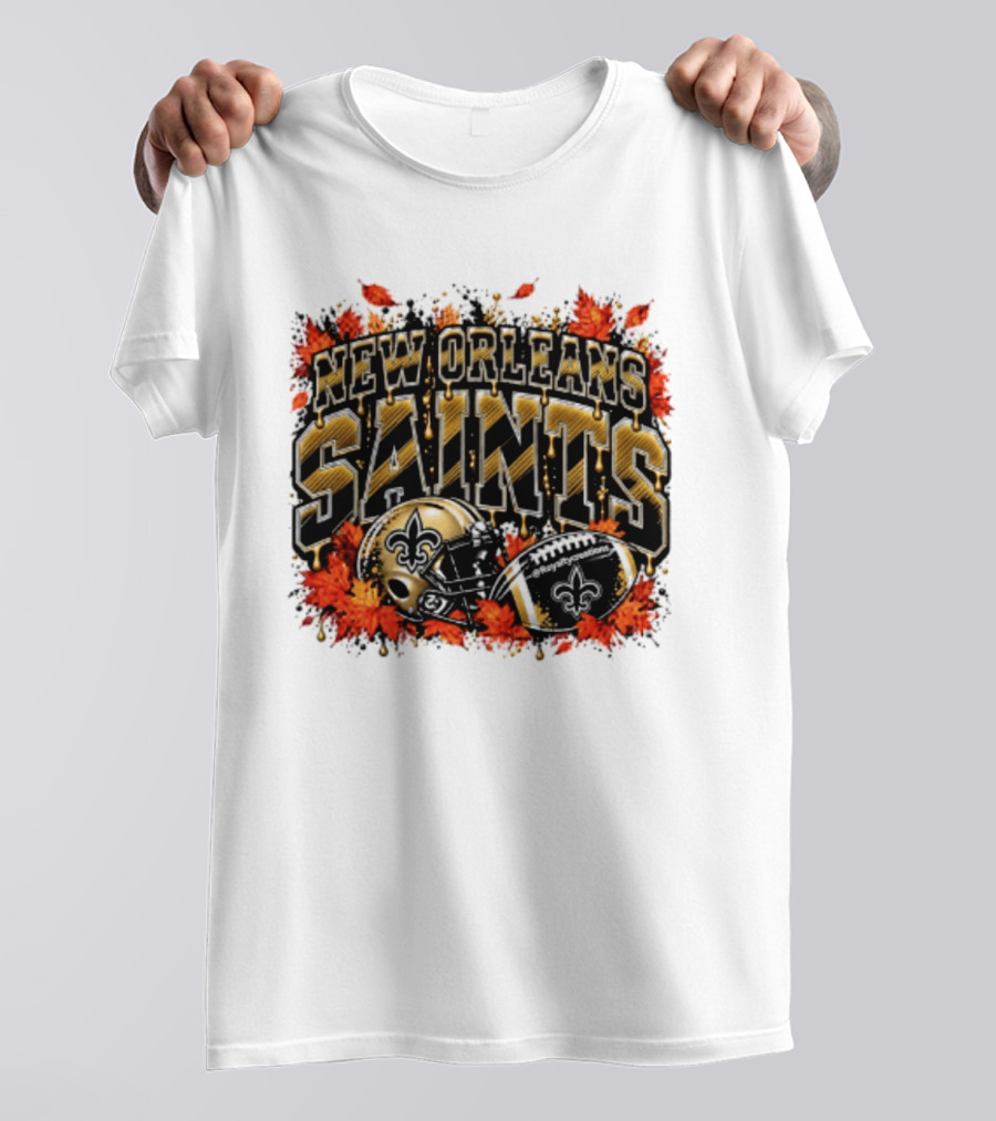 New Orleans Saints Football Helmet Autumn Leaves Halloween 2026 T-Shirt