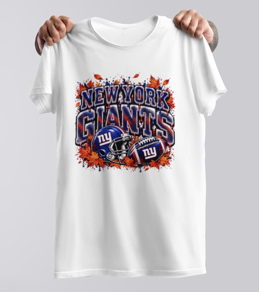 New York Giants Football Helmet Autumn Leaves Halloween 2026 T-Shirt