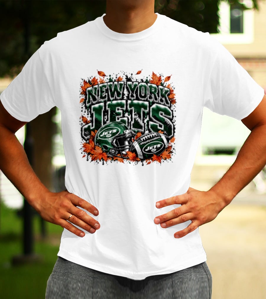 New York Jets Football Helmet Autumn Leaves Halloween 2026 T-Shirt