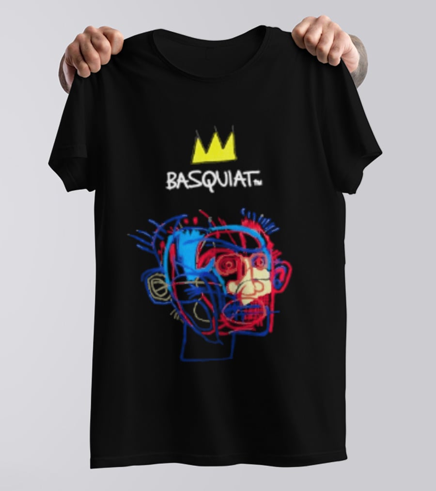 Basquiat Crown Street Face Art With Yellow Crown T-Shirt