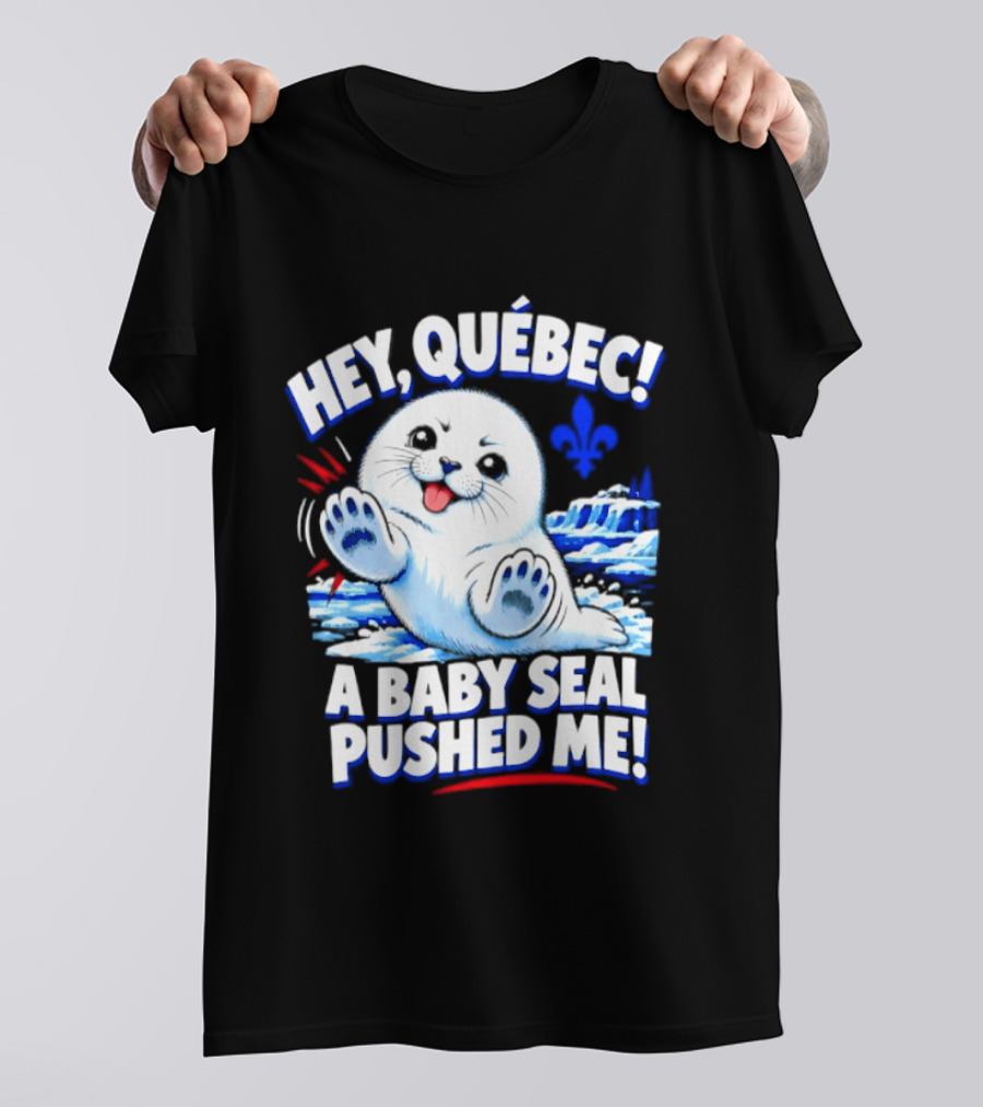 Hey Quebec A Baby Seal Pushed Me Cute Harp Seal Iceberg Splash T-Shirt